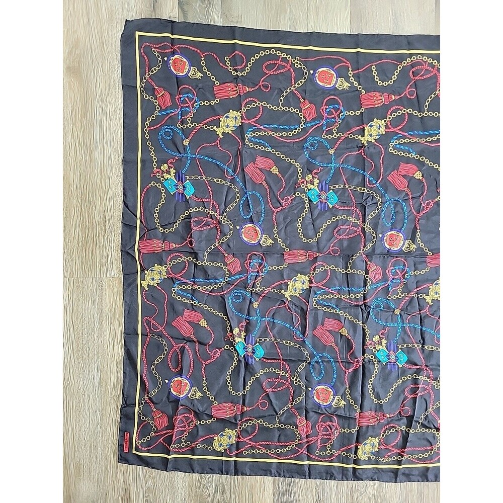 Harve Bernard Women Silk Square Neck Scarf Black Gold Nobility Print Handrolled - Picture 2 of 5